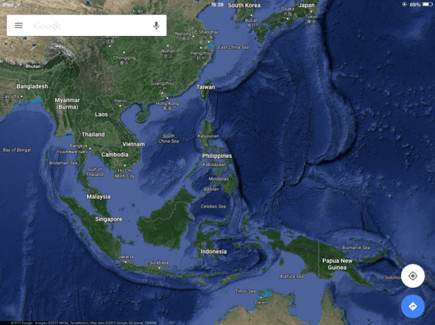Maps in the 21st Century, such as this screen capture of Google maps, are readily available for anyone with an internet connection. To uses a variety of different data sets to bring together a functional map. It uses satellite data, shows seabed formations, gives traffic information whilst giving directions, has peer-sourced images and street-view. Simply astounding how all this information has been democratized.